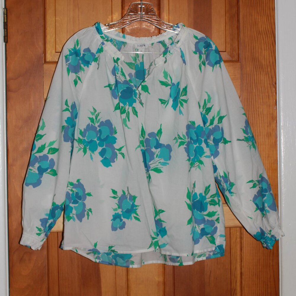 J. Crew Floral Print Semi-Sheer Peasant Blouse